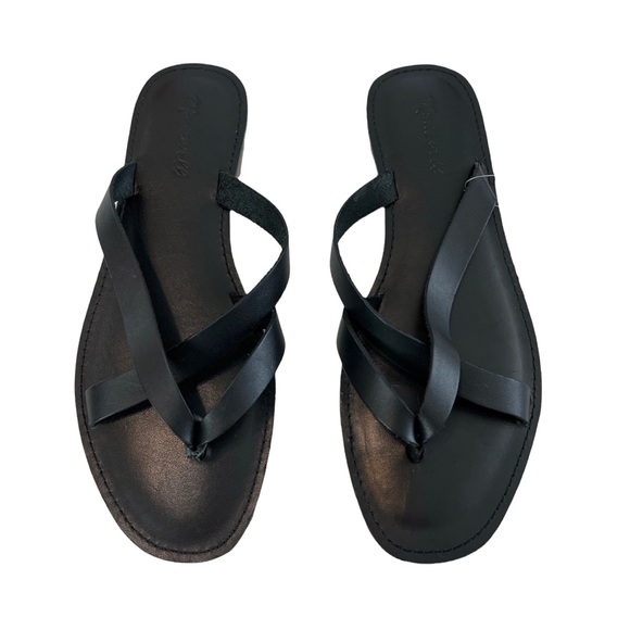 Madewell The Boardwalk Thong in Leather True Black Size 8.5 - Picture 3 of 13